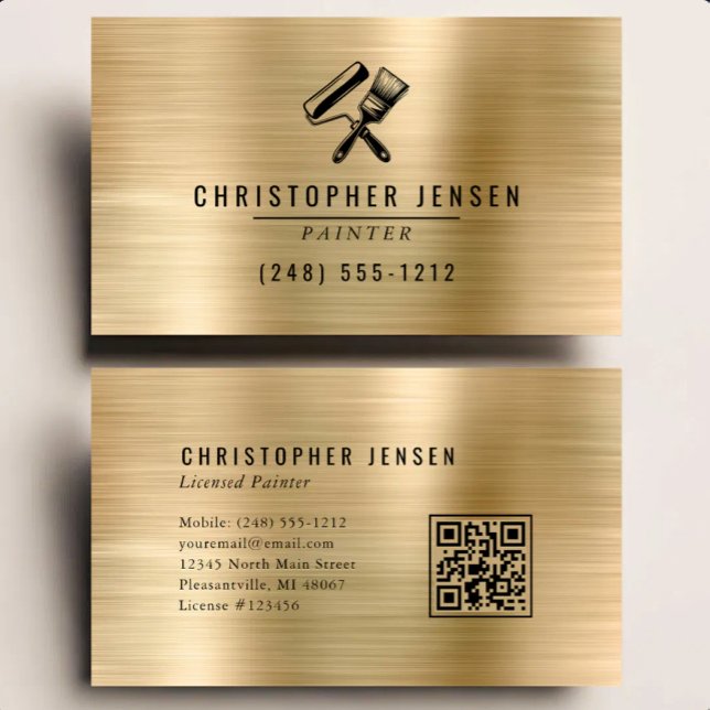 Carte De Visite Code QR Peintre Peinture Métallique Or Noir (Créateur téléchargé)