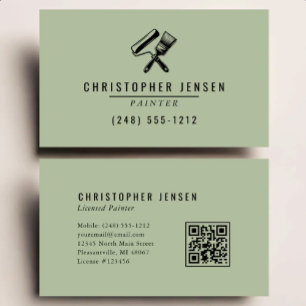 Carte De Visite Code QR Peintre Sage Vert Peinture Noir
