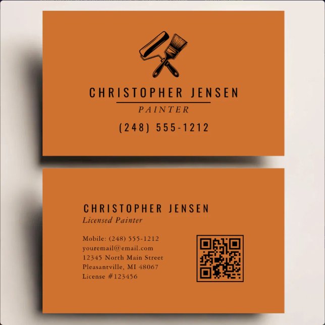Carte De Visite Code QR Peintre Terracotta Peinture Noir (Créateur téléchargé)