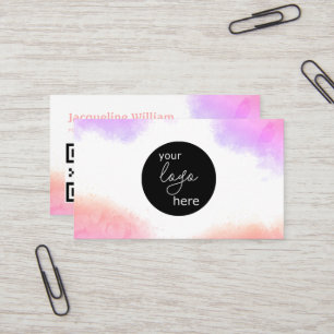 Carte De Visite Code QR personnalisé à logo aquarelle rose