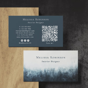 Carte De Visite Code QR personnalisé Abstrait Bleu foncé Grunge & 
