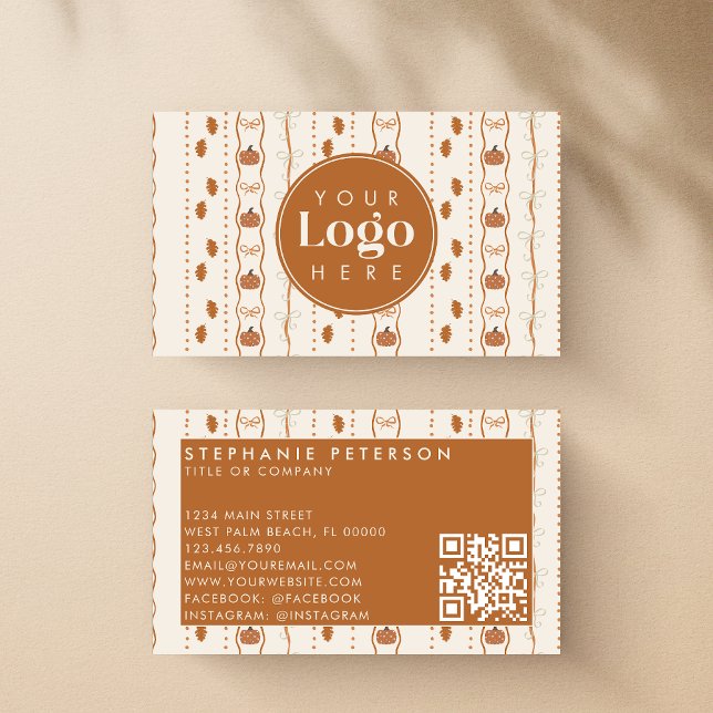Carte De Visite Code QR personnalisé Automne rustique Citrouille (Créateur téléchargé)