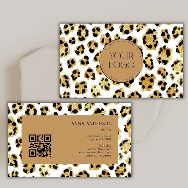 Carte De Visite Code QR personnalisé avec impression de léopard gu (Créateur téléchargé)