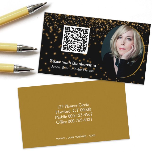 Carte De Visite Code QR personnalisé Black Gold professionnel (Créateur téléchargé)