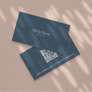 Carte De Visite Code QR personnalisé bleu foncé simple minimaliste