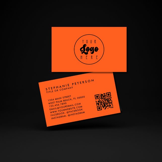Carte De Visite Code QR personnalisé de la société avec logo orang (Créateur téléchargé)