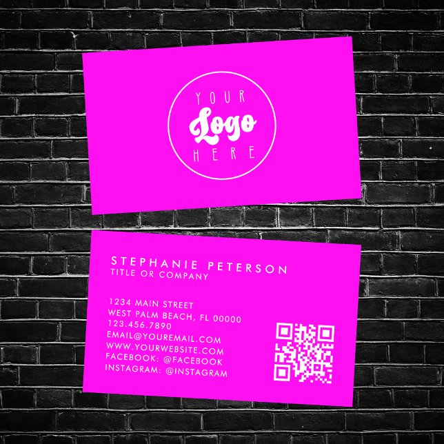 Carte De Visite Code QR personnalisé de la société avec logo rose  (Créateur téléchargé)
