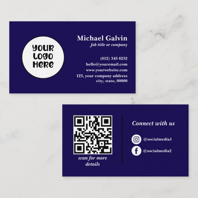 Carte De Visite Code QR personnalisé de marine professionnelle (Devant / Derrière)