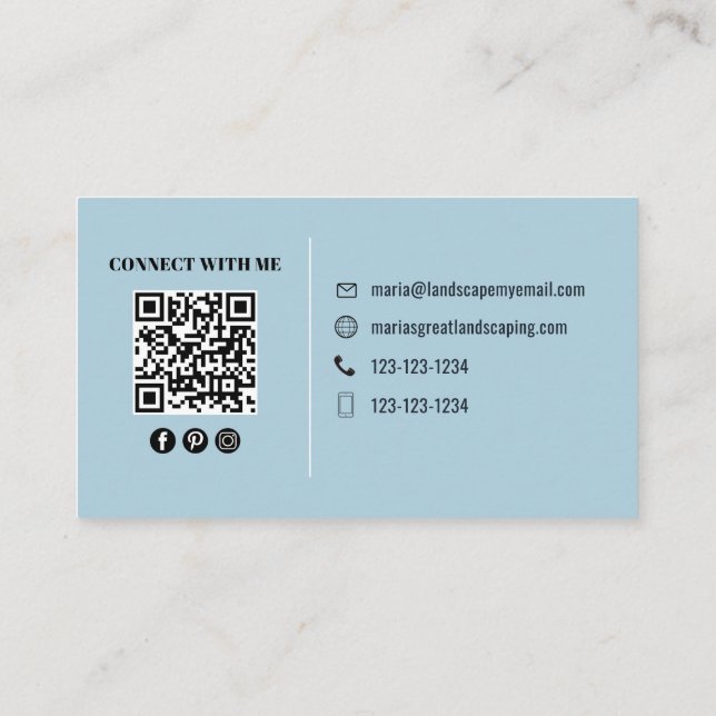 Carte De Visite Code QR personnalisé de photo moderne bleu (Dos)