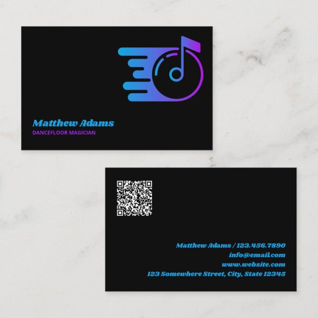 Carte De Visite Code QR personnalisé DJ (Devant / Derrière)
