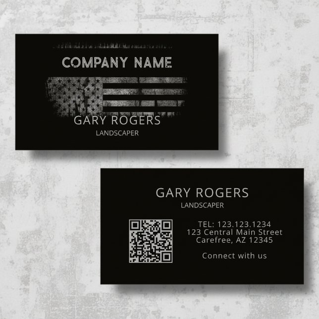 Carte De Visite Code QR personnalisé Drapeau américain paysagiste (Créateur téléchargé)