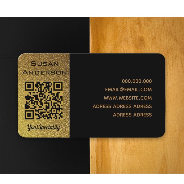Carte De Visite Code QR personnalisé élégant noir et or (Luxury design for QR Code Business Card - Black and gold color)