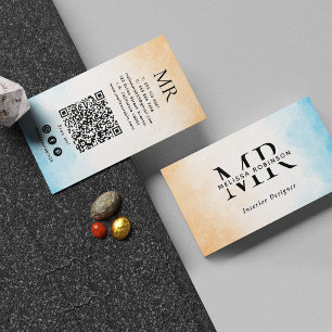 Carte De Visite Code QR personnalisé et monogramme à l'aquarelle p