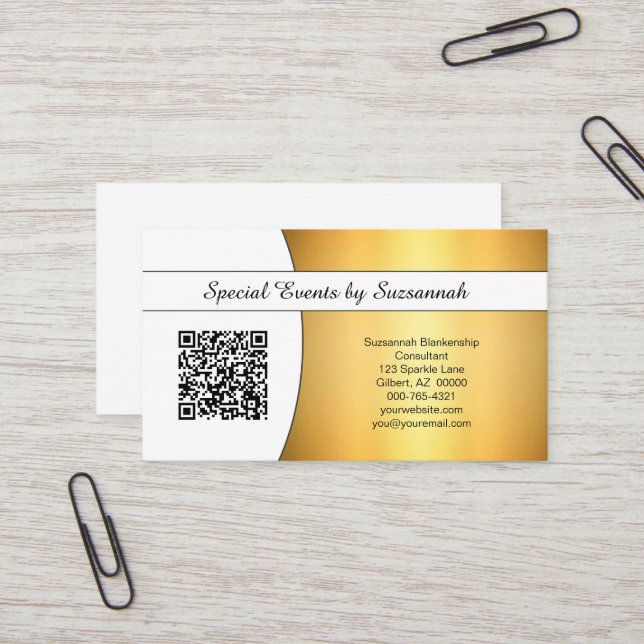 Carte De Visite Code QR personnalisé Gold Flare professionnel (Devant/Arrière en situation)