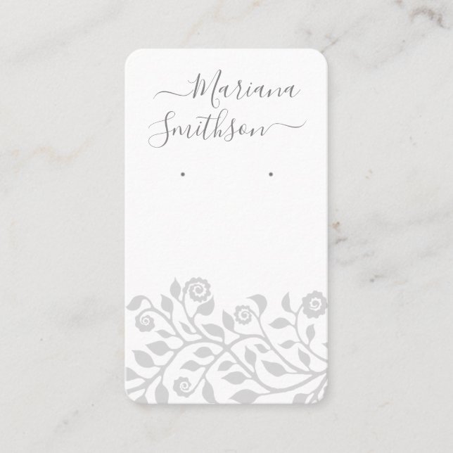 Carte De Visite Code QR personnalisé Gris Blanc Boucles d'oreilles (Devant)