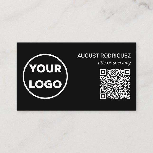Carte De Visite Code QR personnalisé Logo d'entreprise Noir modern (Devant)