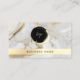 Carte De Visite Code QR personnalisé & Logo Marbre Blanc Or Unique