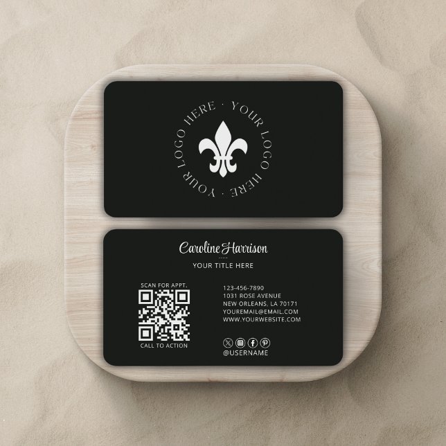 Carte De Visite Code QR personnalisé Logo Site Web Médias sociaux (Fully editable-change background & font color, add or remove social media icons to suit your needs.)