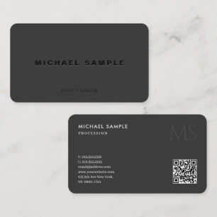Carte De Visite Code QR personnalisé Modèle monogramme Élégant noi