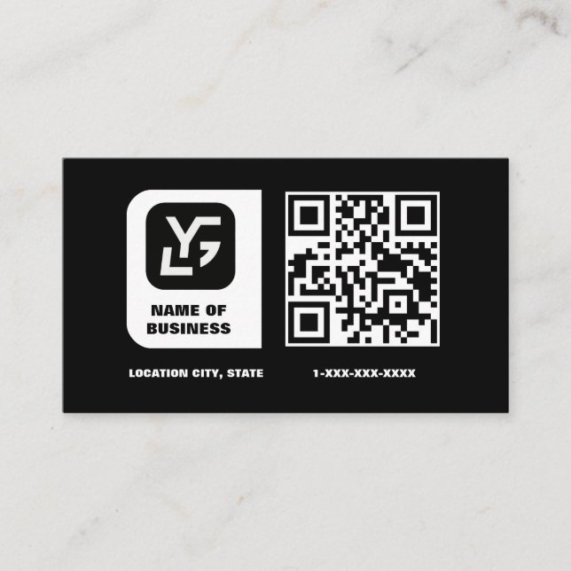 Carte De Visite Code Qr personnalisé moderne noir (Devant)