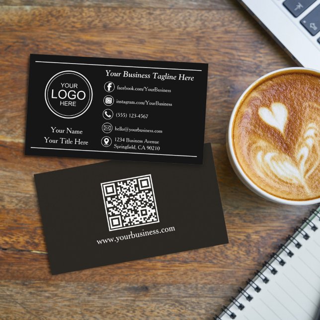 Carte De Visite Code QR personnalisé moderne noir pour professionn (Créateur téléchargé)