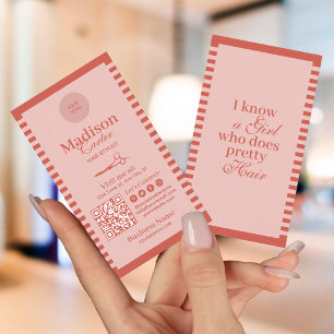 Carte De Visite Code QR personnalisé pour coiffeur aux rayures vin