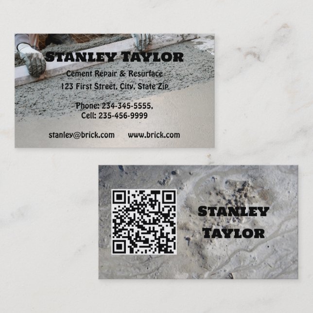 Carte De Visite Code QR personnalisé pour les solutions en béton e (Devant / Derrière)