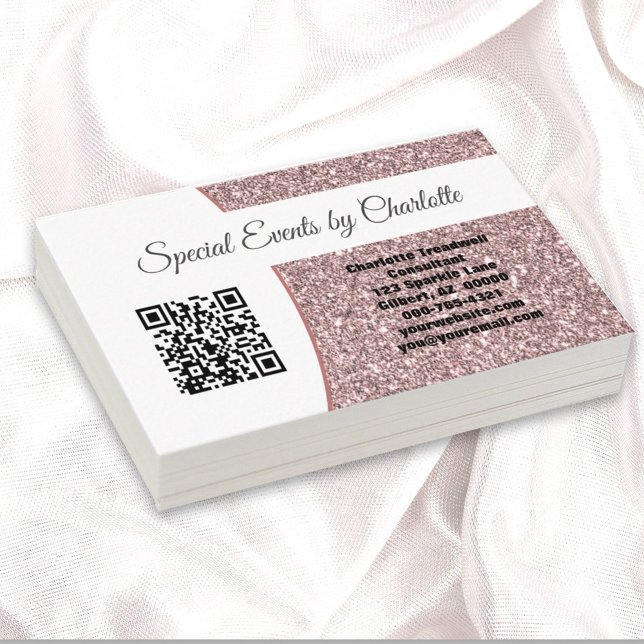 Carte De Visite Code QR personnalisé pour Parties scintillant rose (Créateur téléchargé)