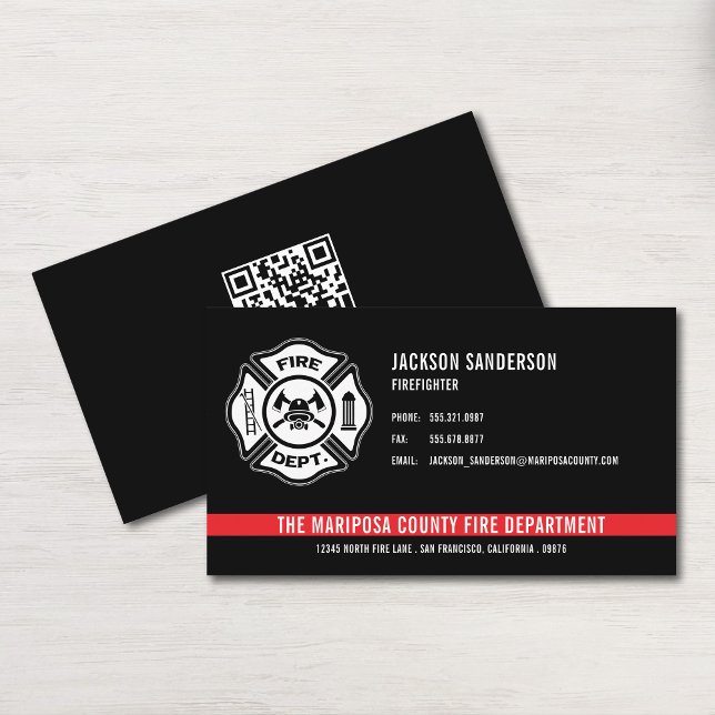 Carte De Visite Code QR personnalisé pour pompier de sapeurs-pompi (Custom Firefighter Fire Department Logo Business Card)
