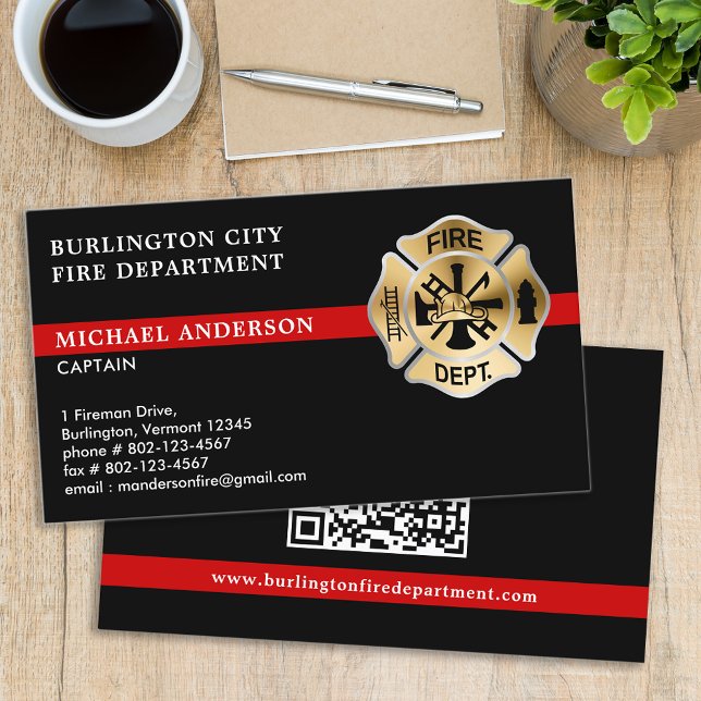 Carte De Visite Code QR personnalisé pour pompiers Logo Service d' (Créateur téléchargé)