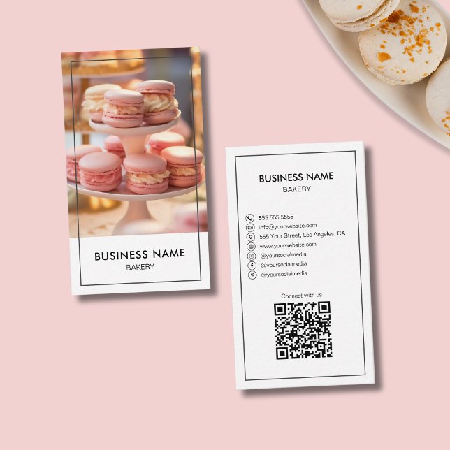 Carte De Visite Code QR personnalisé pour une boulangerie moderne  (Modern Bakery Custom Photo QR Code Business Card)