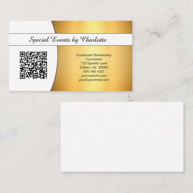 Carte De Visite Code QR personnalisé Professionnel Flairé Or (Devant / Derrière)