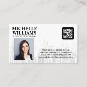 Carte De Visite Code QR   Personne d'affaires   Ville Skyline