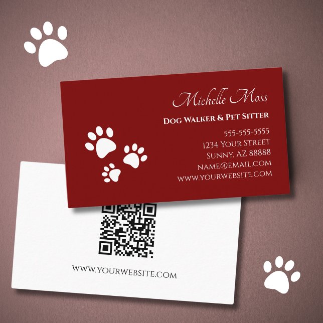 Carte De Visite Code QR Pet Sitter Empreintes de pattes Dog Walker (Créateur téléchargé)