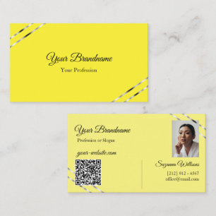 Carte De Visite Code QR photo avec lignes argentées jaune et crème