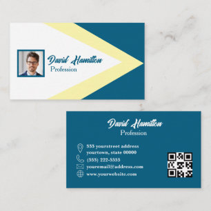 Carte De Visite Code QR photo Bleu Cobalt Blanc Jaune Géométrique