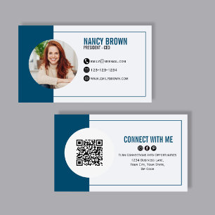 Carte De Visite Code QR Photo Bleu Marine Connectez-vous avec Moi