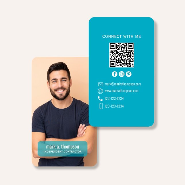 Carte De Visite Code QR Photo Connectez-vous avec moi Moderne Sarc (Modern teal QR code contact design with photo and clean professional layout)