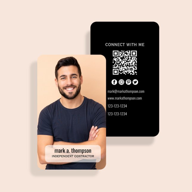 Carte De Visite Code QR Photo Connexion Moderne avec Moi Entrepris (Professional QR code business card with photo and contact details layout)