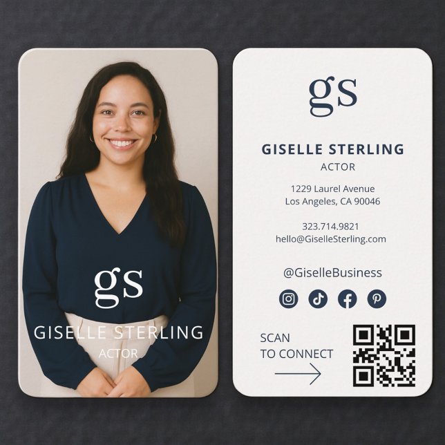 Carte De Visite Code QR photo d'acteur professionnel (Créateur téléchargé)
