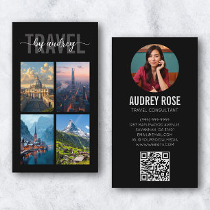 Carte De Visite Code QR photo d'agent de voyage consultant gris no