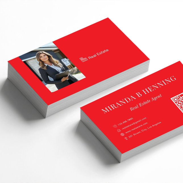 Carte De Visite Code QR photo d'agent immobilier professionnel rou (Créateur téléchargé)