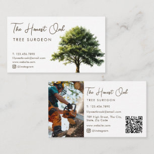 Carte De Visite Code QR photo d'arbre de chêne à l'aquarelle avec 