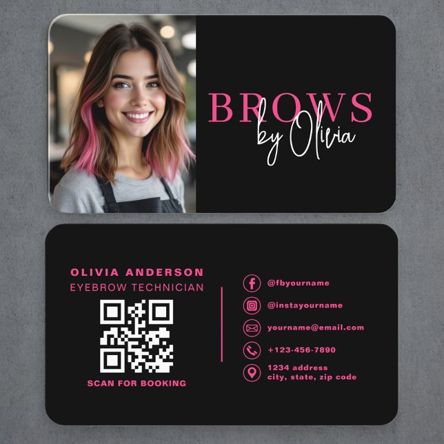 Carte De Visite Code QR photo d'artiste de sourcils professionnel (Créateur téléchargé)