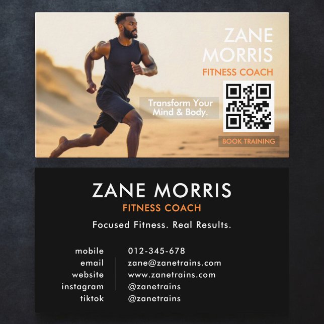 Carte De Visite Code QR photo de coach de fitness (Créateur téléchargé)