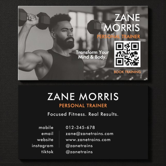 Carte De Visite Code QR photo de coach de fitness moderne (Créateur téléchargé)