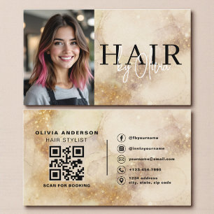 Carte De Visite Code QR photo de coiffeur à l'aquarelle