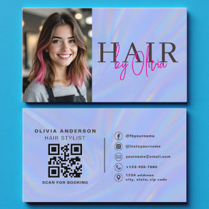 Carte De Visite Code QR photo de coiffeur holographique