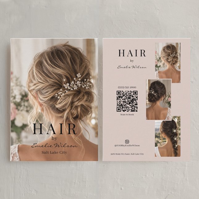 Carte De Visite Code QR - Photo de coiffeur moderne (Créateur téléchargé)