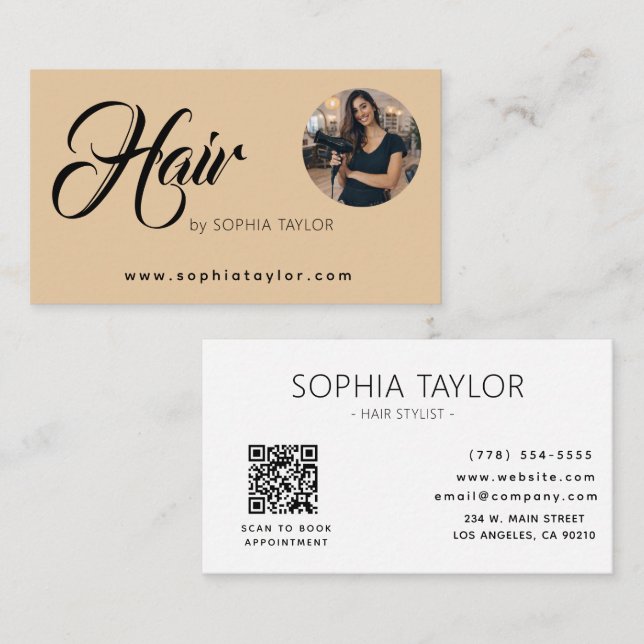 Carte De Visite Code QR photo de coiffeur professionnel  (Devant / Derrière)